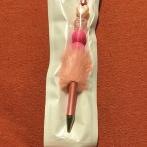Chic Pink Furry Pen with Beads